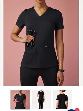 x4 Jaanuu Women's Cesi Slim UltraSOFT/Black V-Neck Short Sleeve Scrub Top